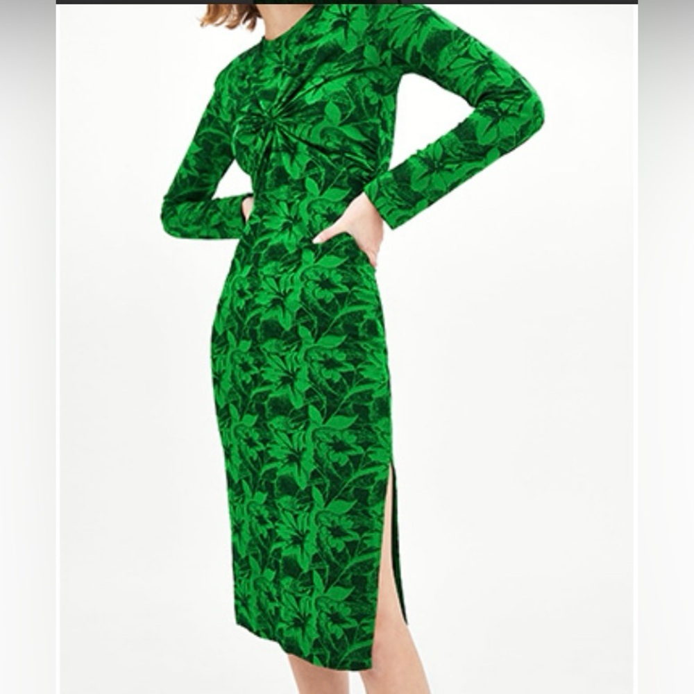 Zara Vibrant Green Floral Long Sleeve Dress